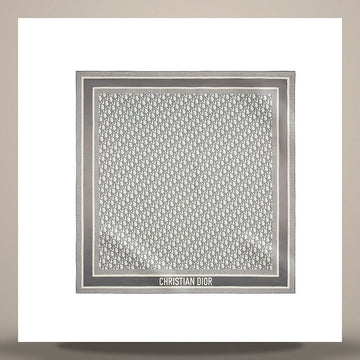 Dior Twin Oblique 90 Square Scarf Grey & Navy Blue Silk Twill 158730691 [P]