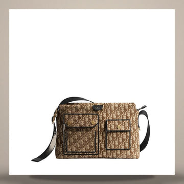 Dior Pocket Jet Zipper Strap Bag Medium Brown Oblique Jacquard 158730838 [P]