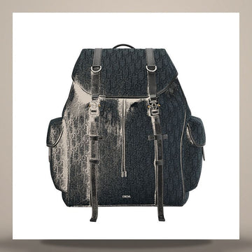 Dior Hit the Road Flap Backpack Black Oblique Jacquard & Black Grain Calfskin 1ESBA205YKY_H03E 158730848 [P]