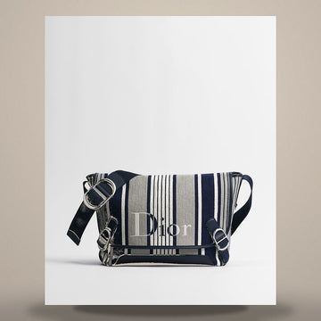 DIOR Riviera Jet Flap Strap Bag Medium Grau & Blau Oblique Streifen Jacquard 1DBME214TSS_H014 158730860 [P]