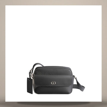 DIOR CD Icon Reißverschluss Schultertasche Grau Flanell Matt Gepunktetes Kalbsleder 158730879 [P]