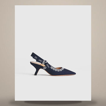 Dior Slingback Pumps Blue Oblique Embroidered Cotton & White Lace KDV545OCT_S32N 158730907 [P]