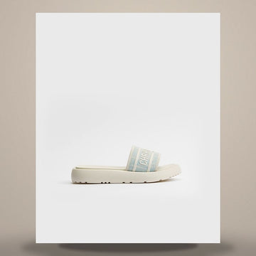 Dior Riviera Dway Slide White & Sky Blue Oblique Washed Linen 158730918 [P]