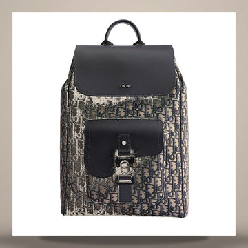 DIOR Saddle Klapp-Rucksack Beige & Schwarz Oblique Jacquard, Schwarz genarbtes Kalbsleder 1ADBA200YKS_H27E 158730919 [P]