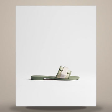 Dior Riviera Evolution Slide White & Green Oblique Washed Linen 158730920 [P]
