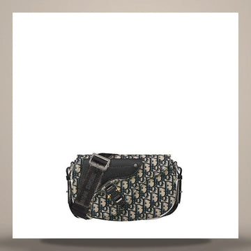 Dior Saddle Strap Bag Beige & Black Oblique Jacquard, Black Grained Calfskin 1ADPO325YKY_H27E 158730921 [P]