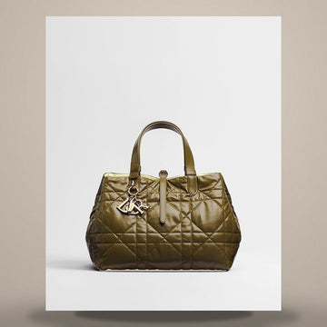 DIOR Reversible Medium Bag in Khaki & Mimosa Macro Canage Nappa Leather 158730952 [P]