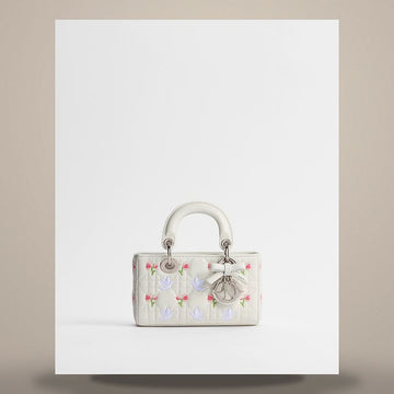 DIOR レディディオール ジョイバッグ マイクロ ホワイト カナージュ ラムスキン マルチカラー ダブ & ローズ モチーフ 刺繍 S0910PHJJ_M933 158731016 [P]