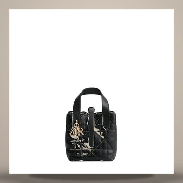 Dior Tote Bag Nano Black Macro Cannage Calfskin 158731020 [P]