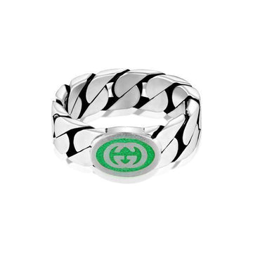 Gucci Interlocking G Enamel 6mm Silver Ring YBC701612001 40694877 [P]