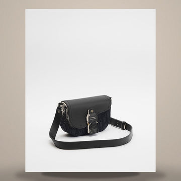 DIOR Saddle Mini Flap Messenger Bag Schwarz Oblique Jacquard & Schwarz Gegrant Kalbsleder 158731050 [P]