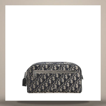 DIOR Toiletry Bag Beige & Schwarz Oblique Jacquard, Schwarzes geprägtes Kalbsleder 158731055 [P]