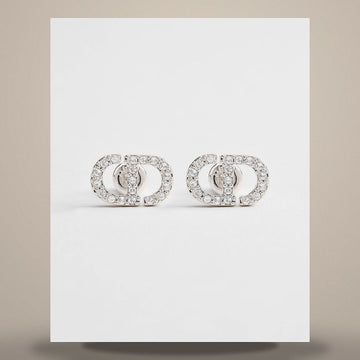 Dior Petit CD Mini Stud Earrings Silver Finish Metal & Silver Tone Crystal 158731073 [P]