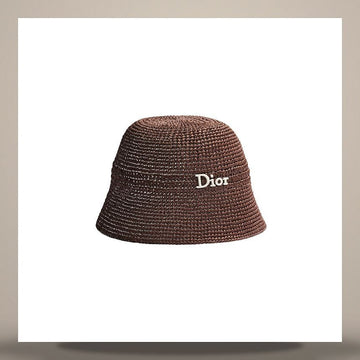 Dior Tuilerie Narrow Brim Cloche Chocolate Brown Raffia-Effect Fabric 158733240 [P]
