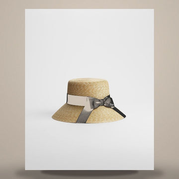 Dior Wide Brim Bucket Hat Straw & Black Grosgrain 158733280 [P]