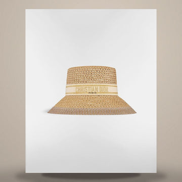 Dior Wide Brim Hat Ecru & Gold Tone Embroidered Band, Straw 158733284 [P]