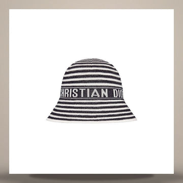 Dior Narrow Brim Cloche Navy Blue & White Cotton Blend Knit 158733294 [P]