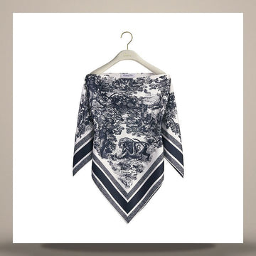 DIOR Seide Top in Ecru & Marineblau mit Toile de Jouy Sauvage 158733910 [P]