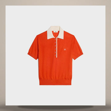 Celine Polo Sweater - Fine Cashmere Silk Orange / White RY0LZ0W27.20OW 158737143 [P]