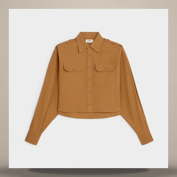 Celine Crop Shirt - Cotton & Linen Cloque Chestnut RC0BU3318.18CH 158737200 [P]