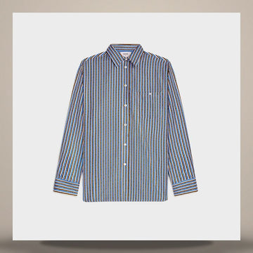 Celine Oversized Shirt - Silk Twill Blue/Brown/Ivory RC09Y2I73.GFQ2 158737313 [P]