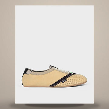 CELINE Die flachen Sneakers - Wildleder-Kalbsleder & Lammleder Ecru / Schwarz 368405495C.01EA 158737738 [P]