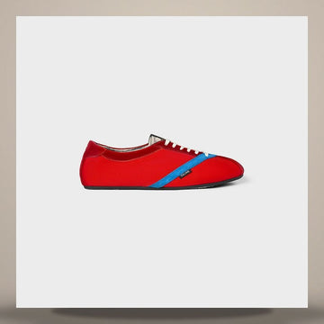 CELINE Flache Sneaker - Grogain, Samt, Wildleder Ziegelleder & Lammleder Rot / Elektrisch Blau 158737744 [P]