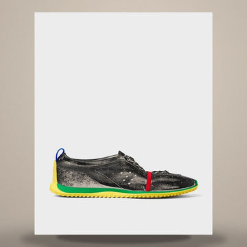 CELINE Weiche Sneakers - Stretch-Lammleder, Wildleder-Kalbsleder & Lammleder Schwarz/Hellgelb/Grün 367355351C.GKQ0 158737746 [P]