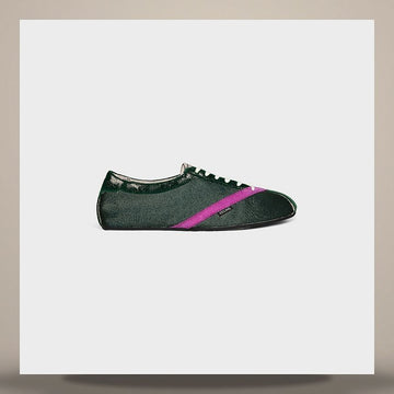 CELINE Die flache Sneaker - Grograine, Velvet, Wildleder Kalbsleder, Lammleder Dunkelgrün/Lila 158737788 [P]