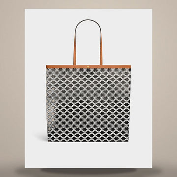 CELINE Große flache Shopper - Trionphe Canvas & natürliches Kalbsleder schwarz / weiß 123842O91.38AW 158737835 [P]