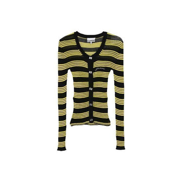 Ganni Women's Sheer Cotton Rib Knit Cardigan Black K2531-099 137983531 [P]