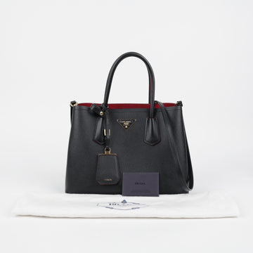 PRADA Schwarz Rot Saffiano Leder Doppel Schultertasche 158542021 [P]