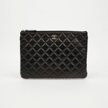 CHANEL Lambskin Quilted Black CC Pearl Beaded Line Clutch Bag 158643070 [P]