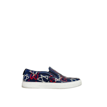 Gucci Men's Ghost Apollo Star Leather Low Top Slip-On Sneakers Navy 158740698 [P]