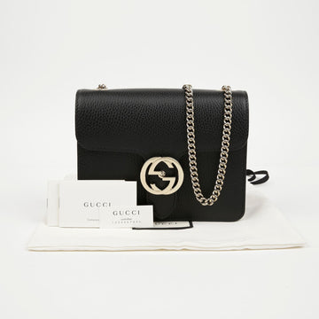 GUCCI Interlocking GG Kleine Kette Tasche Schwarz Gold 158643919 [P]