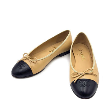 CHANEL Two-Tone Ballerina Flats Beige 37.5 158742036 [P]
