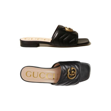 Gucci Matelassé Slide Sandals with GG Logo Gold, Black 646169 BKO60 1000 158752119 [P]