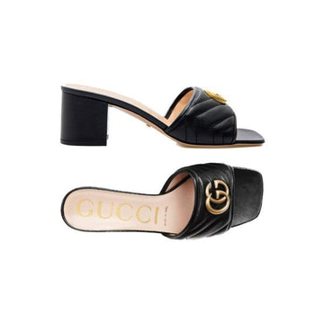 GUCCI Matelassé-Slide-Pantoletten mit goldenem Logo Schwarz 695202 BKO60 1000 158752121 [P]