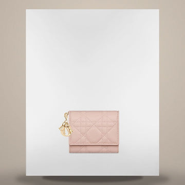 DIOR Lady Lotus Geldbörse Puder Pink Cannage Lammleder 158759917 [P]