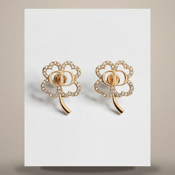 Dior Clovers Earrings Gold Finish Metal & Crystal 158759920 [P]
