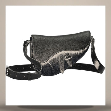 Dior Saddle Bag Black Grained Toriion Leather & Black Oblique Jacquard 158760136 [P]