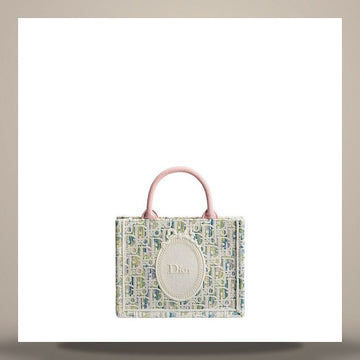 Dior Book Tote Strap Bag Mini Multi Color Oblique Pastel Embroidery & White Medallion (20.5 x 16 x 7cm) 158760146 [P]