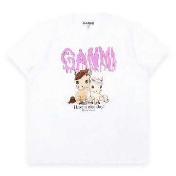 Ganni Women Basic Jersey Horse Cotton Short Sleeve (White) A1050048 151 154385745 [P]