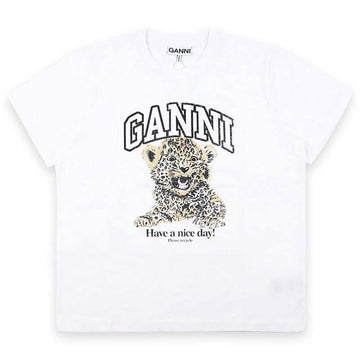 GANNI レディース ベーシック ジャージー レパード リラックスド 半袖(ホワイト) T41243575 943 150975787 [P]