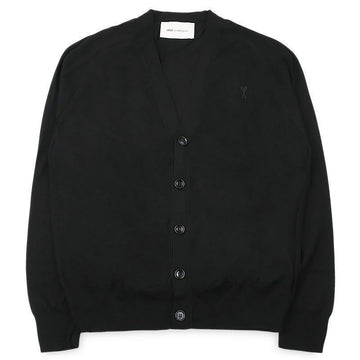 AMI Men's Black Heart Logo V-Neck Wool Cardigan 154839931 [P]