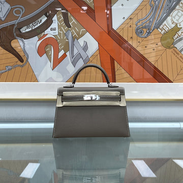 Hermes Mini Kelly Epsom Etoupe Silver H071302CK18 Stamp 158798875 [P]