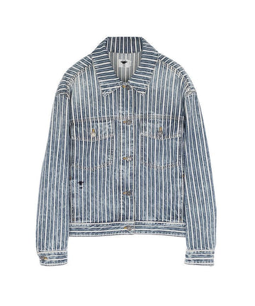 Dior Oversized Stripe Denim Jacket 34 Blue/Ecru 4ET1711 119864863 [P]