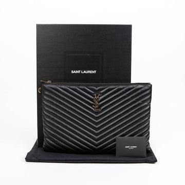 SAINT LAURENT カサンドラ マトレーゼ キルティング レザー ドキュメント ホルダー ブラック ゴールド金具 158672860 [P]