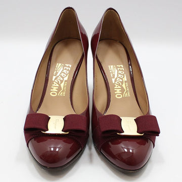 Salvatore Ferragamo Burgundy Patent Leather Gold Bow Pump Shoes 7D 158813700 [P]