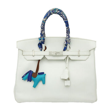 Hermes White and Silver Birkin 35 Tote Bag with Twilly 2 158813931 [P]